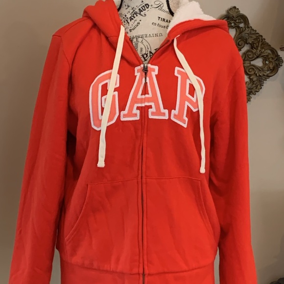 *Gap Orange warm cozy long sleeve zipper hood Sz M - Picture 3 of 9